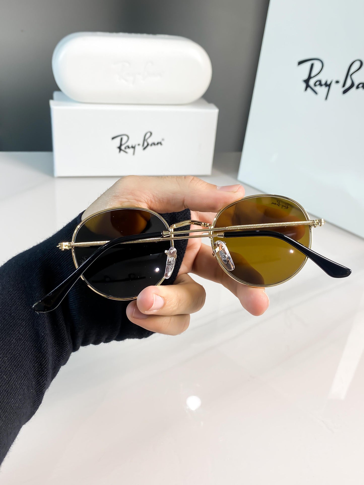 RAY BAN GOLD BROWN ROUND