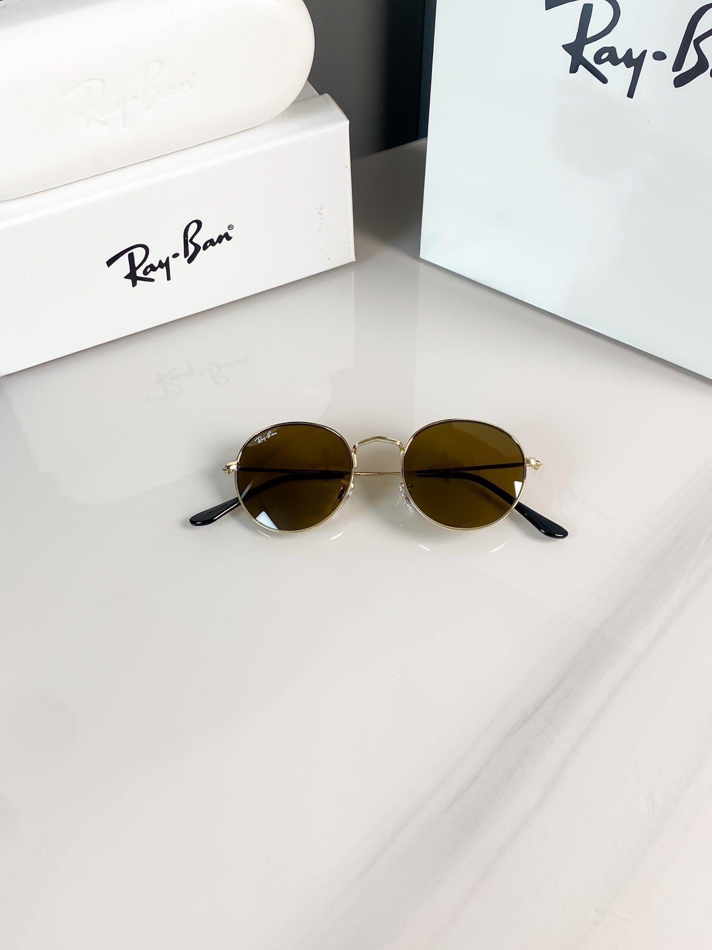 RAY BAN GOLD BROWN ROUND