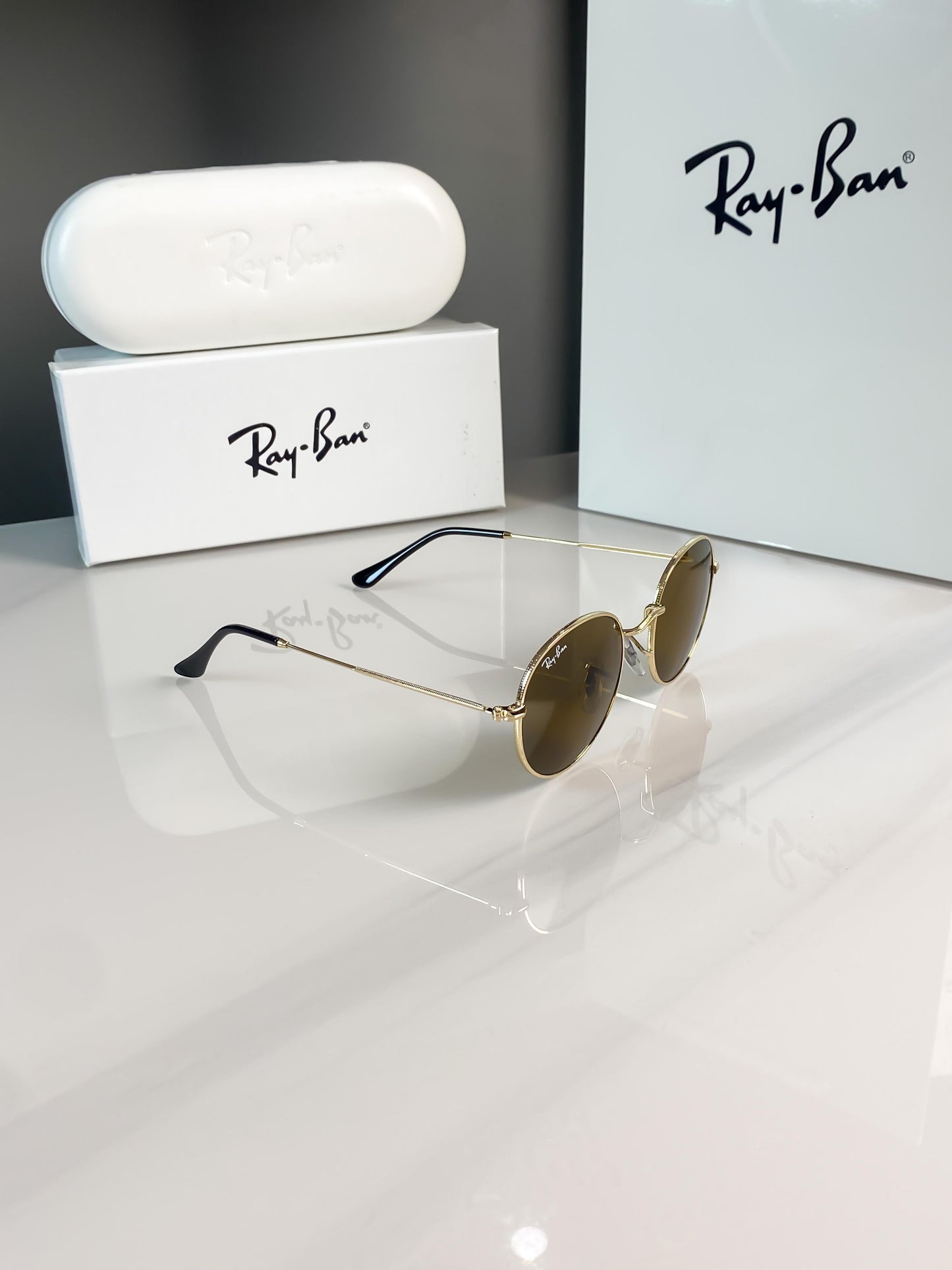 RAY BAN GOLD BROWN ROUND