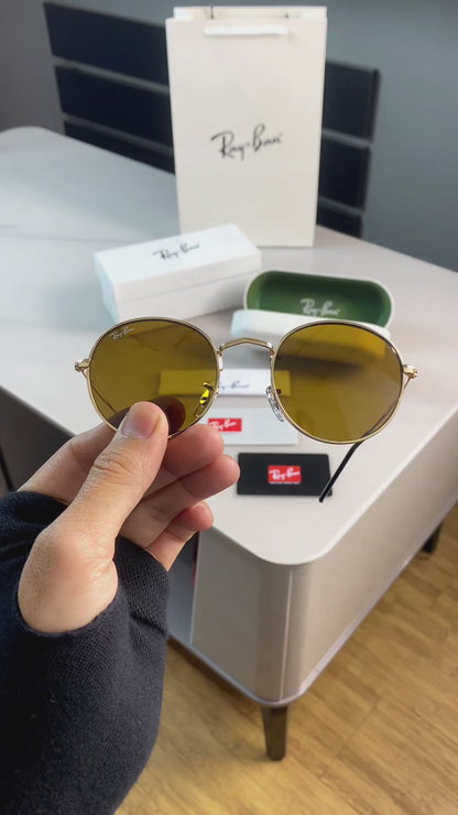 RAY BAN GOLD BROWN ROUND